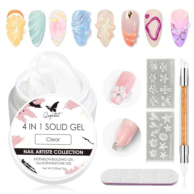 Solid Builder Gel for Nails, UV LED Soak Off, 15g Clear Non-Sticky Molding 3D Sculpting Gel Kit, Nail Art Carving Building with Sculpture Pen Nail Art Tools Set