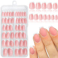 120PC White French Tip Press on Nails Short Fake Nails Press ons with 5*Adhesive Tabs, Pink Coffin Acrylic Nail Press on Nail French Tip Nails False Artificial Fingernails Stick on Nails-G