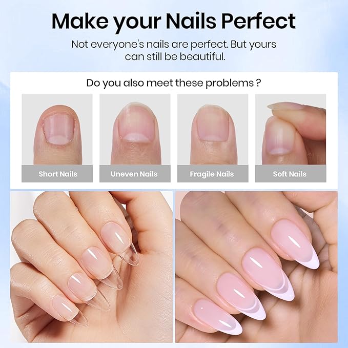 Beetles Gel Nail Tips Etch-X - Almond Medium, 576pcs 12 Sizes, Pre-Etched Half Matte Full Cover Soft Acrylic False Nail Tips Clear Press on Easy DIY Extension Salon Gift for Women