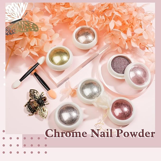 100% Metallic Effect Gold Chrome Nail Powder BISHENGYF: Holographic Mirror Glitter Gold Chrome Pigment Manicure Silver Copper Rose Gold Chrome Nail Powder for Nails Art DIY Decoration Gift