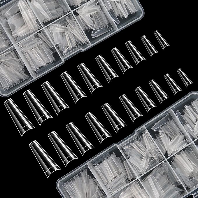 FEBSNOW 1000 PCS French Coffin Ballerina Nail Tips Acrylic Nails Artificial Half False Flake Nail Tips 10 Sizes with Boxes Clear Plastic Cases for Nail Salon Shop DIY Nail Art Ballerina Nails (Clear)