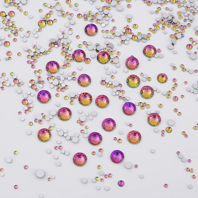 NCB 8000pcs Non Hotfix Rhinestones 10 Sizes Flatback Crystal Glass Rhinestones with Tweezers and Picking Pen for Nail Art Clothes Bags Phone Decorations Crafts DIY (099 Vitrail Medium Mix SS3-SS30)