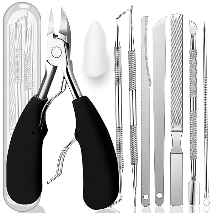 10-Pack Ingrown Toenail Tool, Toenail File and Lifters, Professional Surgical Stainless Steel Ingrown Toenail Tool- Safe Nail Cleaning Treatment Pedicure Tools Kit Under