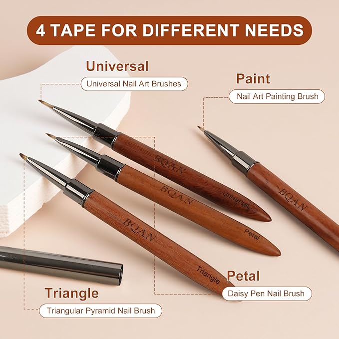 BQAN 1Pcs Nail Art Brushes Universal Nail Brush for Flower, Petal & Painting Design Gel Polish Nails Art Pen With Wooden Handle Salon DIY Tools at Home