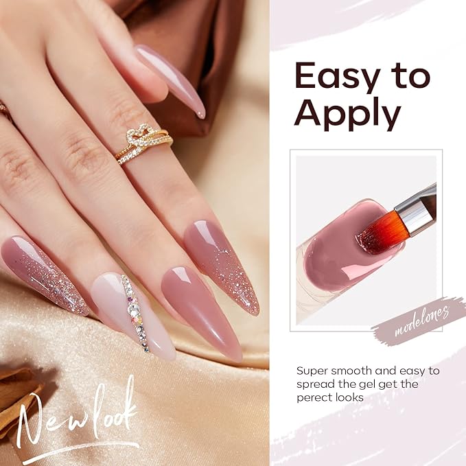 Modelones Poly Nail Gel Set, 6 Colors Burgundy Red Brown Champagne Gold Poly Extension Gel Builder Snow White Nude Grey Elegant Lady Collection French Manicure DIY Home Salon