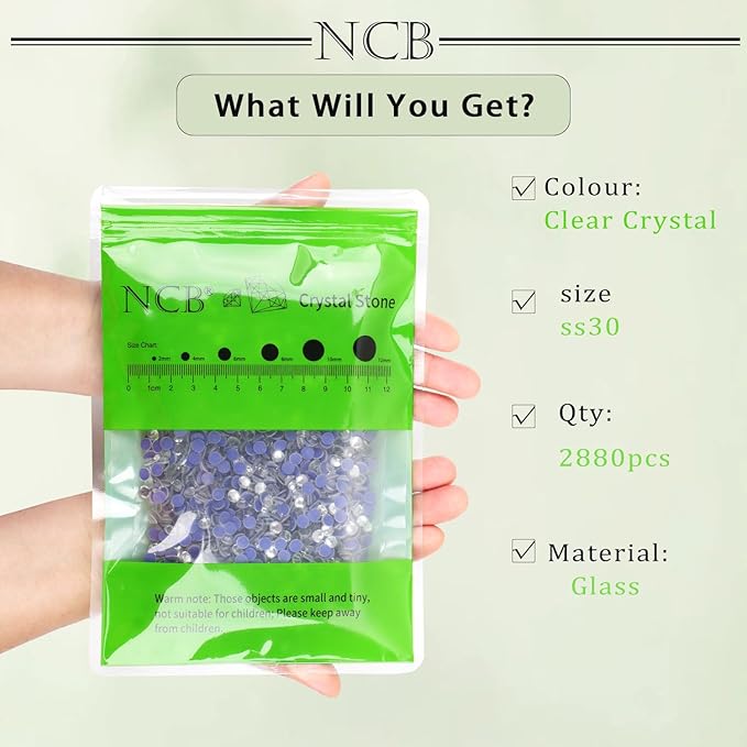 NCB 2880pcs Hotfix Crystal Rhinestones for Clothes Crafts, Hot Fix Bulk Flatback Crystals, Iron on Hotfix for DIY Decoration 20 Gross (Clear Crystal, ss30/2880pcs)