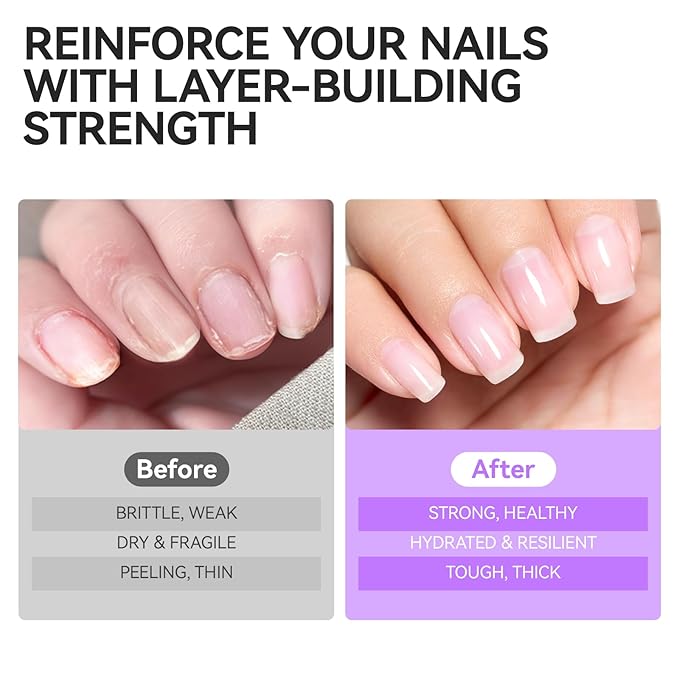 Women Nail Strengthener Protein for Daily: Clear Gelike EC 6 in 1 Nail Treatment for Weak and Damaged Nails Everyday - Nail Polish Hardener for Home Salon Travel Spa Gift