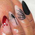 Halloween Press On Nails, Medium Almond Spider & Spider Web Acrylic Nails with Blood Drop Design, Full Cover Glossy False Nails, Stick On Jelly Press On Nails for Women & Girls, 24 Pcs