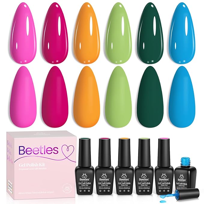 beetles Spring Gel Polish Set - 6 Color Gel Nail Polish Hot Pink Green Blue Orange Rainbow Boundless Energy Collection Holiday Nail Art Design Soak Off Uv LED Manicure DIY Home