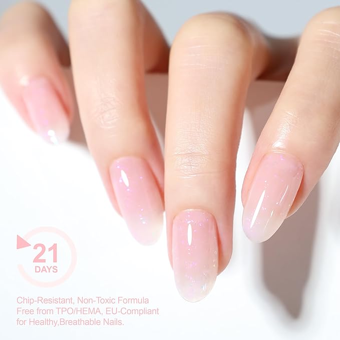 Hema Free Rubber Builder Base Gel, Soak Off Shimmer Enhancement Gel Nail Polish, Long Lasting UV Led For Nails Thickening DIY Manicure