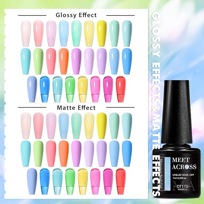 MEET ACROSS 30Pcs Jelly Gel Nail Polish Set Bright Gel Polish Nude Pink Blue Green Lavender Nail Polish Manicure Kit Gift for Her Women 26 Colors