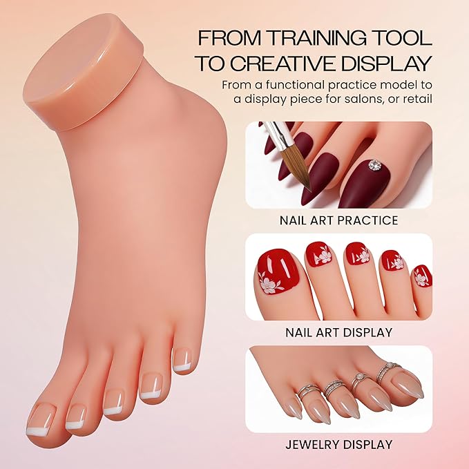 Venuse Practice Fake Foot Model Flexible Movable Soft Silicone Prosthetic Manicure Tool for Nail Art Train