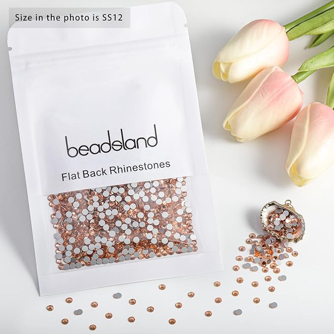 beadsland Flat Back Crystal Rhinestones Round Gems for Nail Art and Craft Glue Fix, Champagne (2.9-3.0mm) SS12/1440pcs