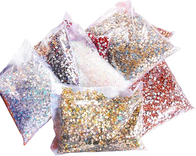 Hisenlee 14400PCS Rhinestone SS3-SS20 Crystal Gems 9 Sizes Wholesale Nail Art Rhinestone Flatback Round Glass Diamond for Crafts (SS5, White)