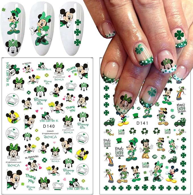 12 Sheets St Patrick’s Day Nail Art Stickers Decal 3D Cute Cartoon Nail Decals Nail Art Supplies Shamrock Clover Irish Cartoon Nail Design DIY Nail Decoration for Women