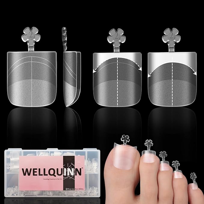360pcs Toe Nail Tips with Shaping Guide Lines, Press On Full Cover Toenail Tips for Wide Long Nail Bed, False Toes Extension, Acrylic & Gel Toe Extension Kit Clear 15 Sizes