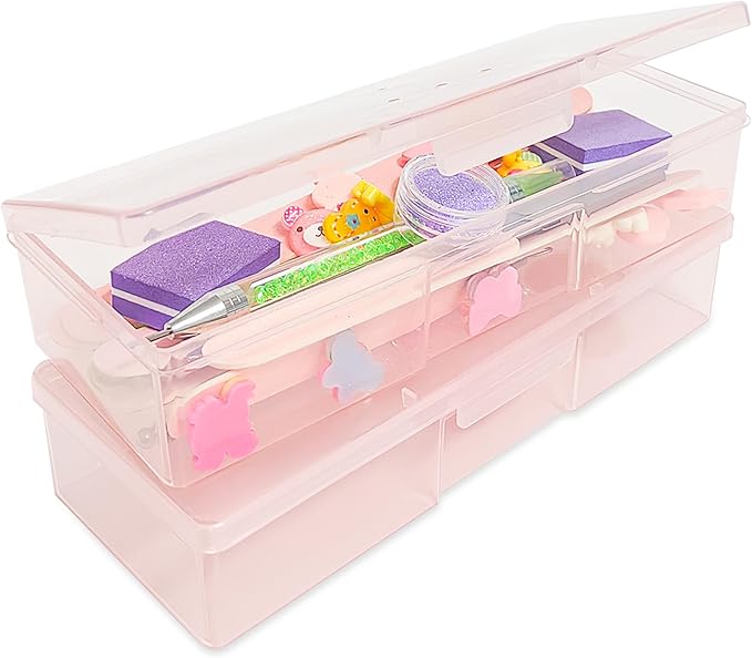 Plastic Implements Nail Tech Box, Hozziii Pink Manicure Tool Box Nail Supply Storage Organizer Personal Box for Manicure Pedicure Kit (6pcs in pink)