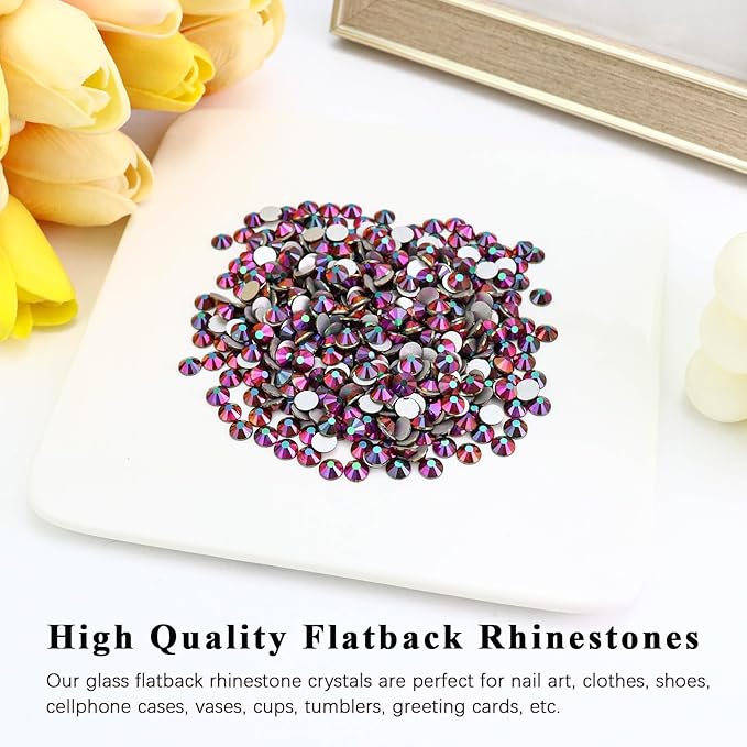 Flatback Crystal Rhinestones Round Gems for Nail Art and Craft Clothes Glue Fix, Rainbow AB (2.7-2.8mm) SS10/1440PCS