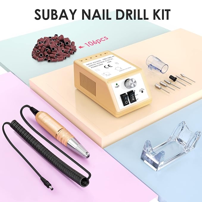 Subay Professional Electric Nail Drill Machine, 30,000RPM Electrical Nail Efile Kit for Acrylic Nails, Gel Nails, Manicure Pedicure Polishing Tools for Professional Salon Use, Golden