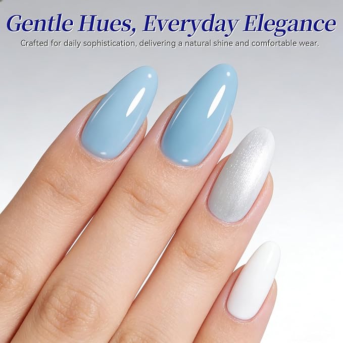 BORN PRETTY Blue Gel Nail Polish Set 6 Colors From Light Sky to Royal Navy Dark Blue Glitter Shimmer White Pearl Gel Polish Kit for Salon Manicure and Nail Art DIY at Home