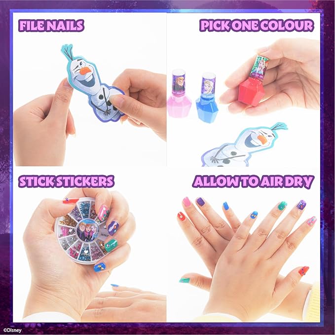 Disney Frozen Non-Toxic Peel-Off Nail Polish Set with Shimmery and Opaque Colors with Nail Gems for Girls Ages 3+, Perfect for Parties, Sleepovers and Makeovers, 18 Pc Set by Townley Girl
