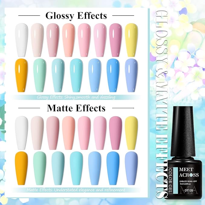 MEET ACROSS 18PCS Nude Gel Nail Polish Set Macaron Gel Polish Kit Pink Orange Sky Blue Nail Polish Set Spring Summer Gifts for Women 15 Colors