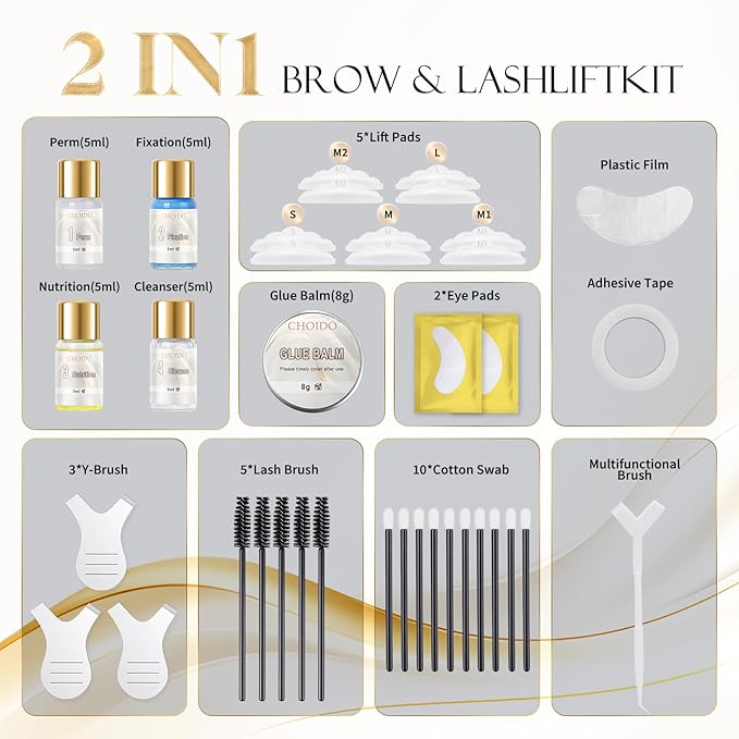 Lash Lift Kit & Eyebrow Lamination Kit - Lash Lift and Tint Kit, 2 in 1 Professional Eyelash Curling Lash Extension and Eyebrow Lift Kit, Lash Lift Easy to Use at Home Diy & Salon, Lasts for 6-8 Weeks