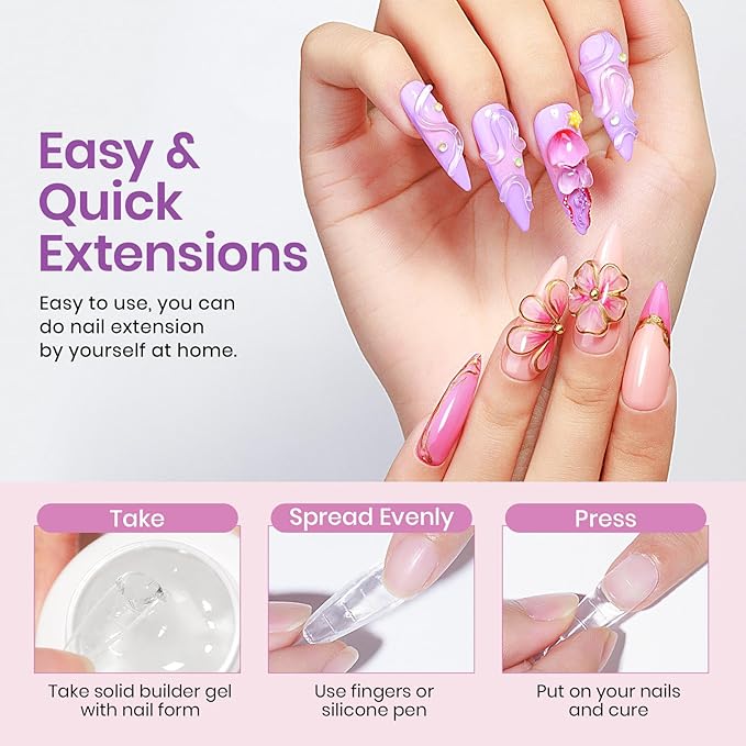 MIZHSE 2pcs Solid Builder Gel for Nails, Clear 3D Nail Gel for Sculpting Non-sticky Hard U V LED Starter Kit DIY Home Salon