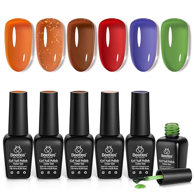 Beetles Christams Gel Polish - Glimmer 6 Colors Jelly Polish Set, Tortoise Brown Red Green Jelly Colors Nail, Soak Off LED UV Curing Manicure Kit Gift for Women