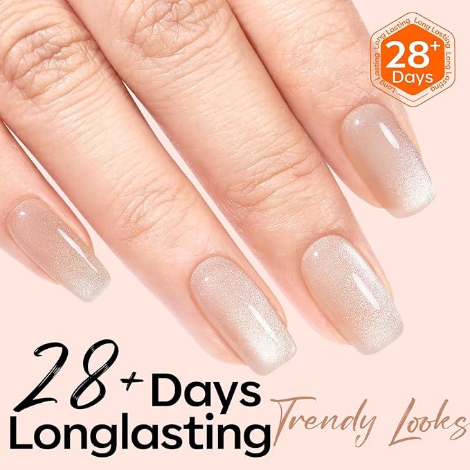 modelones Silk Cat Eye Gel Nail Polish Nude Silver Moonlight Glitter Holographic Glass Cat Eye Summer Jelly Shimmer Reflective Translucent U v Gel Magnetic Nail Polish 15 ML