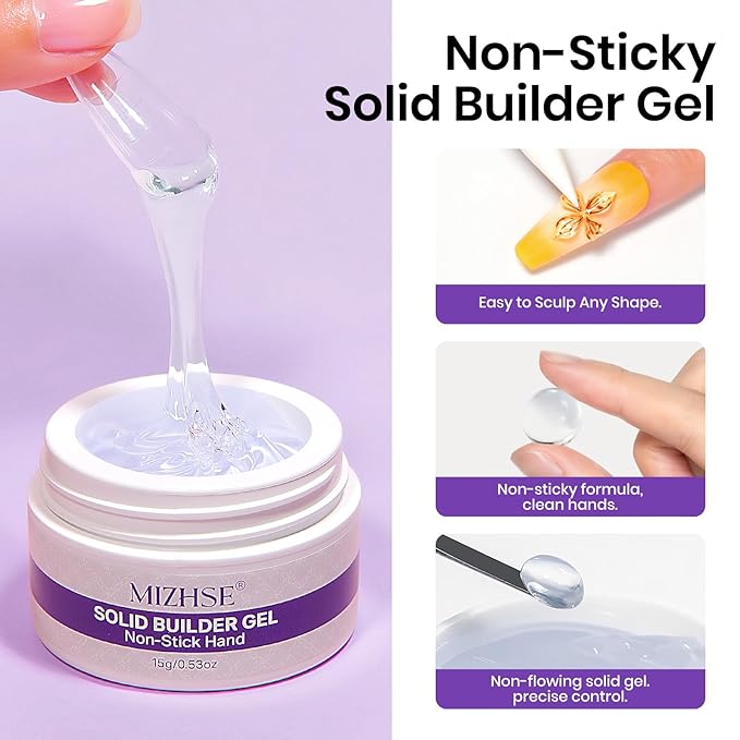 MIZHSE Solid Builder Gel for Nails, Non-Sticky Clear White 3D Nail Art, Sculpting Building Hard Gel with Silicone Flower Mold for Carving Patterns Decoration Nail Art Manicure Home DIY