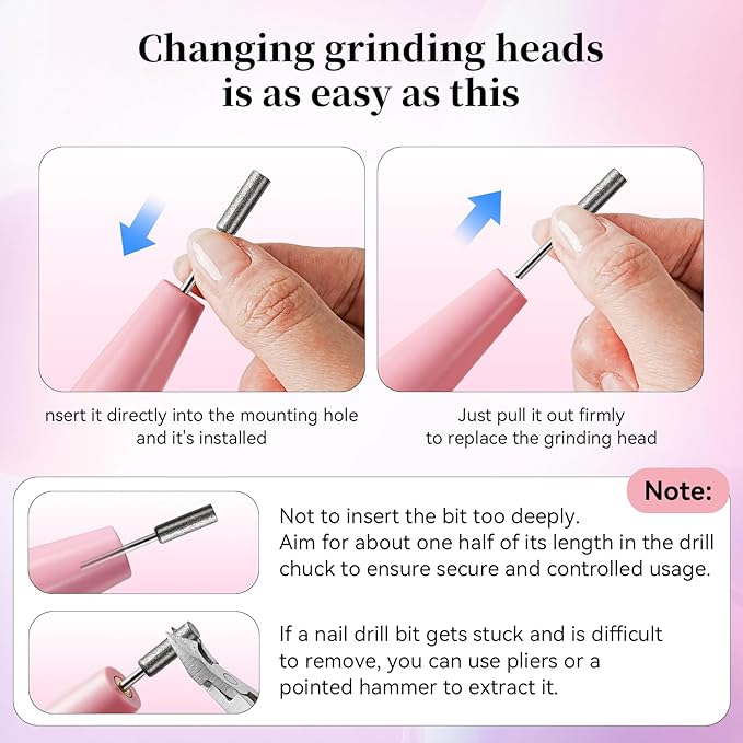 JODSONE Cordless 20000 RPM Portable Nail Drill Multifunctional Low Noise with LED Display Rechargeable Professional Nail Drill for Home Nail Salon Pink
