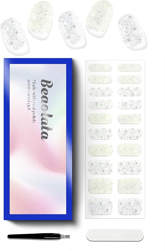 Semi Cured Gel Nail Strips - UV Light Gel Nail Stickers - 20 Long Lasting Salon Quality Wraps (Oyster White)
