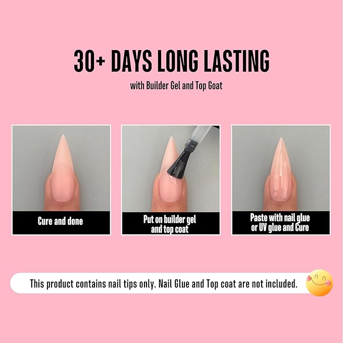 NOVO OVO Medium Long Stiletto Nail Tips (Baby Pink) - Pure Color Sharp Pointed Soft Gel Fake Nails, Pre-Colored Full Cover Press Ons for Acrylic Extension, 16 Sizes (224 Pcs)
