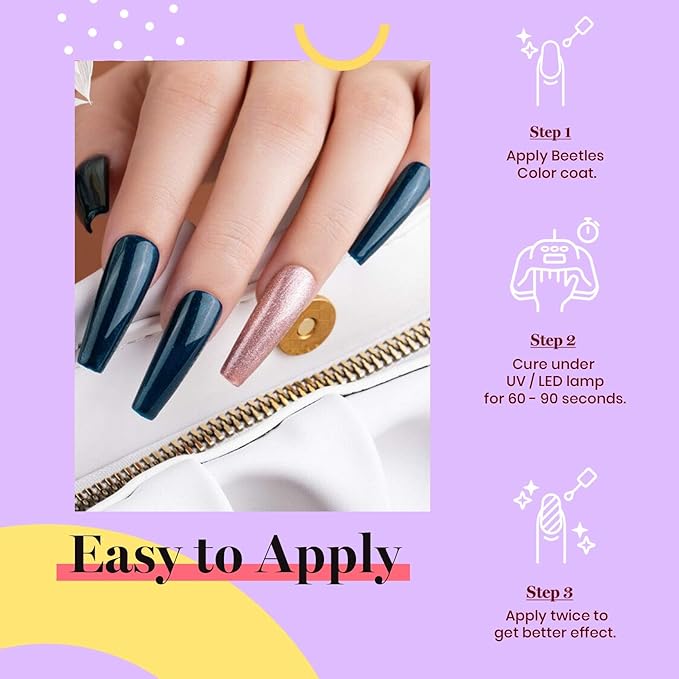 Beetles Dark Teal Gel Nail Polish Gel Polish 15ml Aegean Dark Navy Blue Jewel Tone Nail Art Manicure Salon DIY Decoration at Home Soak Off Uv Lamp Cured Gift for Women