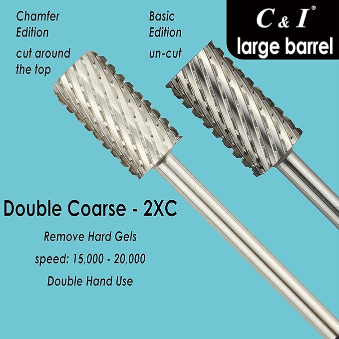 C & I Large Barrel Nail Drill Bit, Chamfer Edition, Professional E-File for Nail File Machine, Designed to Remove Nail Gels, Acrylics, and other nail color covers 3/32” (Double Coarse - 2XC)