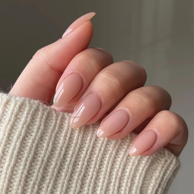 20Pcs Semi Cured Gel Nail Strips Nature Nude Gel Nail Stickers UV/LED Light Needed Full Polish Nails Wraps Gloss Nails Polish Strips for Women Includes Prep Pads, File, Wooden Cuticle Stick