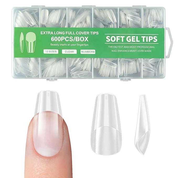 Short Ballerina False Nail tips-Half matte nail extension tips kit full cover nail tip kit press on 12 sizes 600pcs pre-shaped nail tips set false nail tips kit for nails Salon Or Home DIY