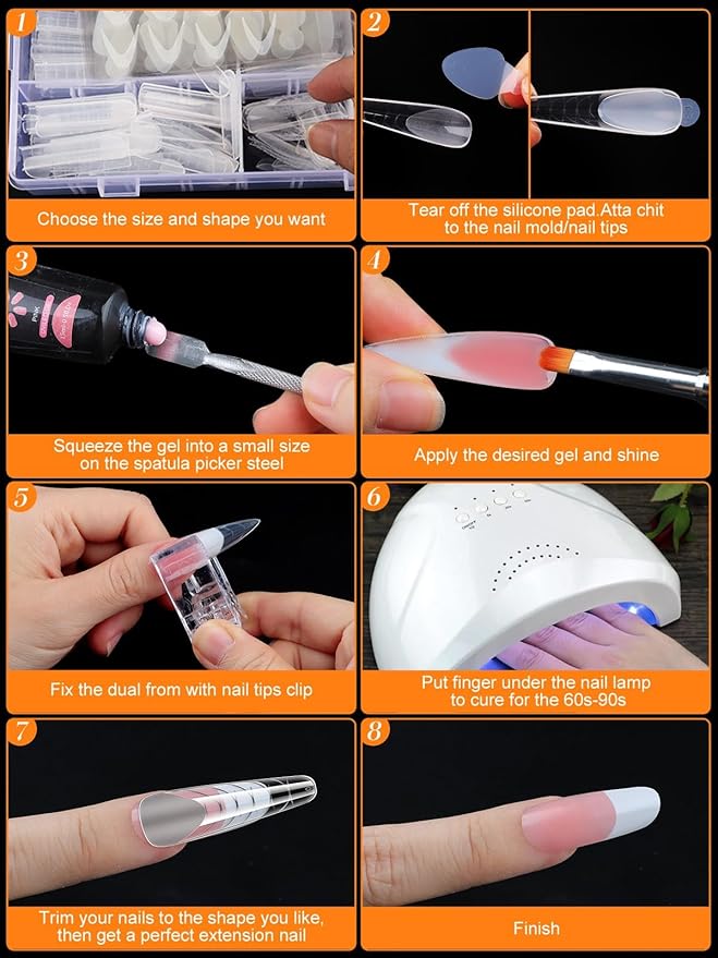 TOROKOM Dual Form Kit, 192PCS Poly Gel Forms for French Nails, 96PCS Reusable Silicone Pads, 5PCS Clips, Brush Pen, Files Buffer, Extension Kit for Beginner