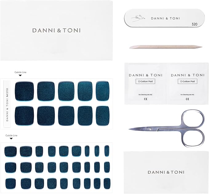DANNI & TONI Semi Cured Gel Toenail Strips Chrome (Lapis Luster) Holographic Toe Nails Stickers Mirror Gel Pedi Wraps 37 Stickers