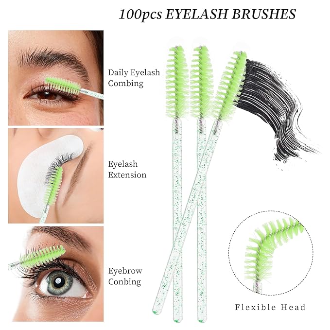 300 Pack Disposable Spoolies Brushes Sets Mascara Wand Lip Brushes Bamboo pole-shaped Handle Cotton Swab for Eyebrow Eyelash Extension Tattoo Lipstick Applicator(Green)