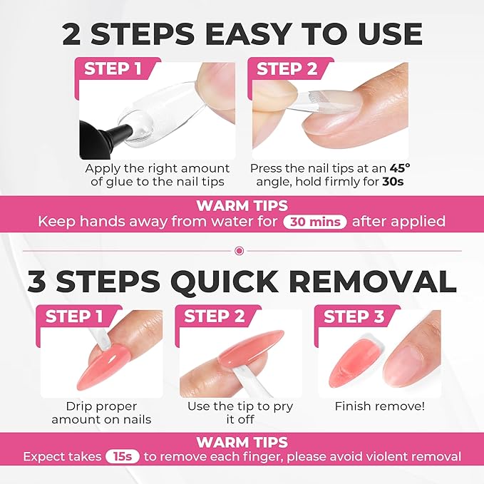 UNA GELLA 15ml Quick Drying Semi Solid Nail Glue Gel with 10ml Remover for Press On Nails Tips No Lamp Needed Strong Nail Gel Glue with 2 in 1 Acrylic Nails Remover Long Lasting Fake Nails Kit