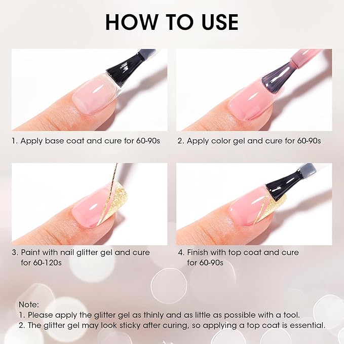 GELLEN Painting Gel for Nails, Metal Platinum Reflective Glitter Gold Gel Polish Drawing French-tip Floral Painted Liner Soak Off Lamp Cured for Salon DIY Nail Art, Hema-free, Champagne & Silver