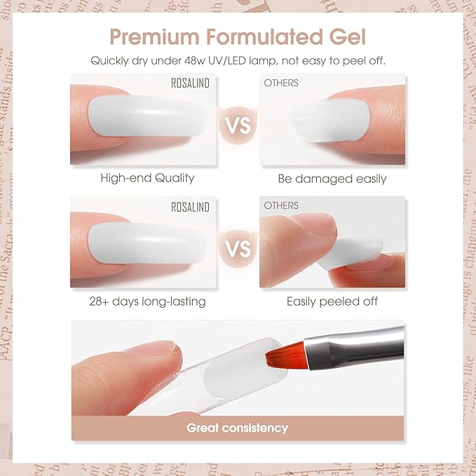 ROSALIND White Poly Extension Gel, 2.7 oz White Poly Nail Gel for Nail Art Decoration, Builder Whites Gel Nail Thickening Extension Easy to DIY Use Need UV Lamp
