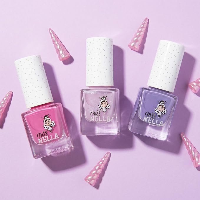 MISS NELLA PURPLE UNICORN- Peel Off, Odour Free, Water Base & Safe for kids nail polish pack OF 3- Sweet Lavender (glitter), Butterfly Wings (glitter) & Little Poppet