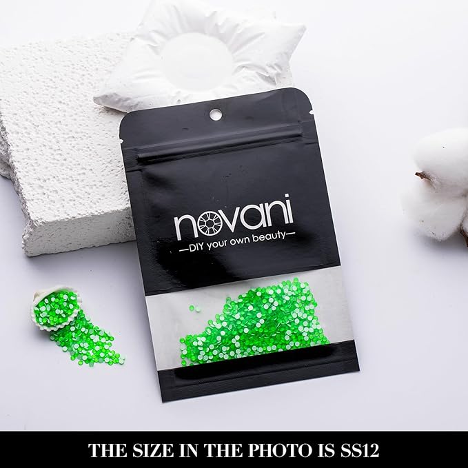 Novani 3000 Pieces Flatback Rhinestones Glass Round Gems Neon-Green Crystals for Nail Art DIY Crafts Clothes Shoes,SS12,3.0-3.2mm