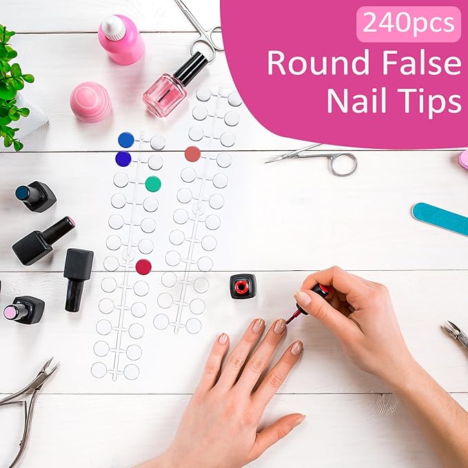 Prasacco 240Pcs Round False Nail Display Tips Clear Nail Art Color Display Chart with Adhesive Sticker Nail Display Card Sticks Nail Color Swatches for Nail Polish Training Practicing Color Displaying