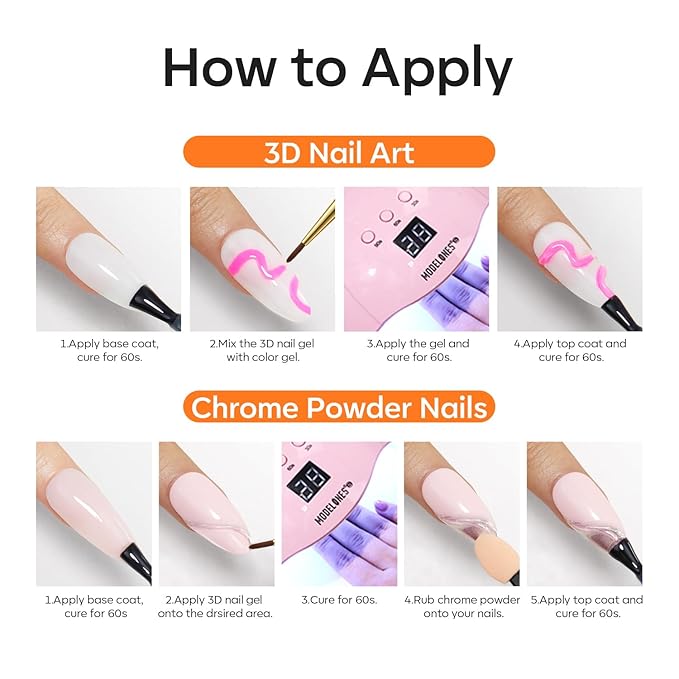 modelones 3D Nail Gel Kit, Gel Nail Art 3D Sculpting Gel with Nails Art Brushes for Chrome Powder for Nails and Rhinestones for DIY at Home & Salon, 9g No Wipe Needed