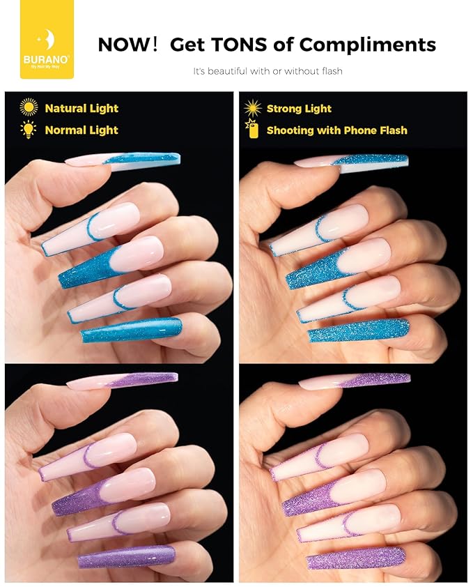 BURANO Gel Nail Polish Liner Nail Art Polish, Silver Gold Painted Gel Nail Design Polish 2 Bottle 8ml, Build in Thin Nail Brush Curing Required LX14 LX16