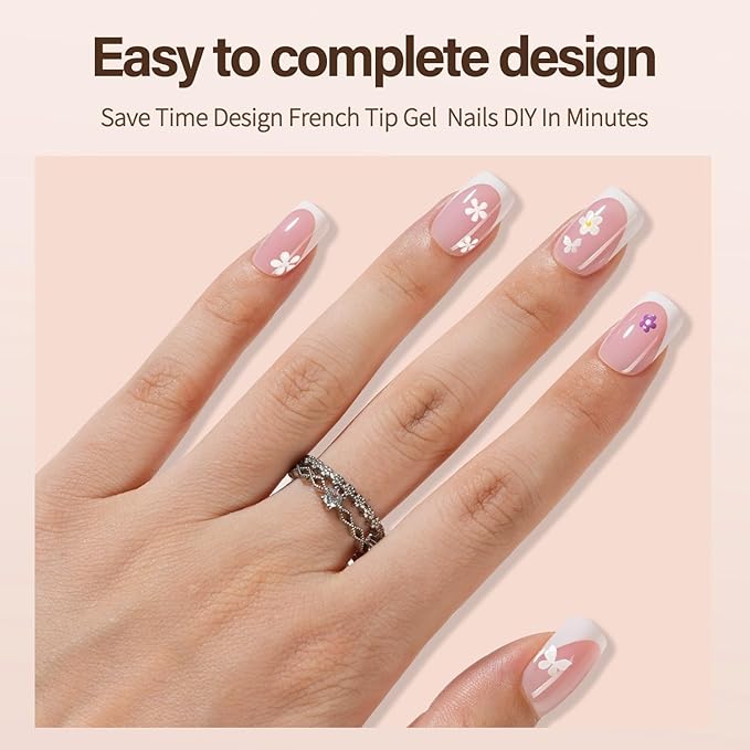 150Pcs French Gel Nails, Vansiho French Tip Press on Nails Pink, Short Square Soft Gel Nails, Acrylic Fake Nails for Nail Art DIY 15 Sizes